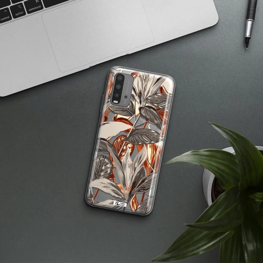 Brown Tropical Leaves Xiaomi Redmi 9T Clear TPU Case