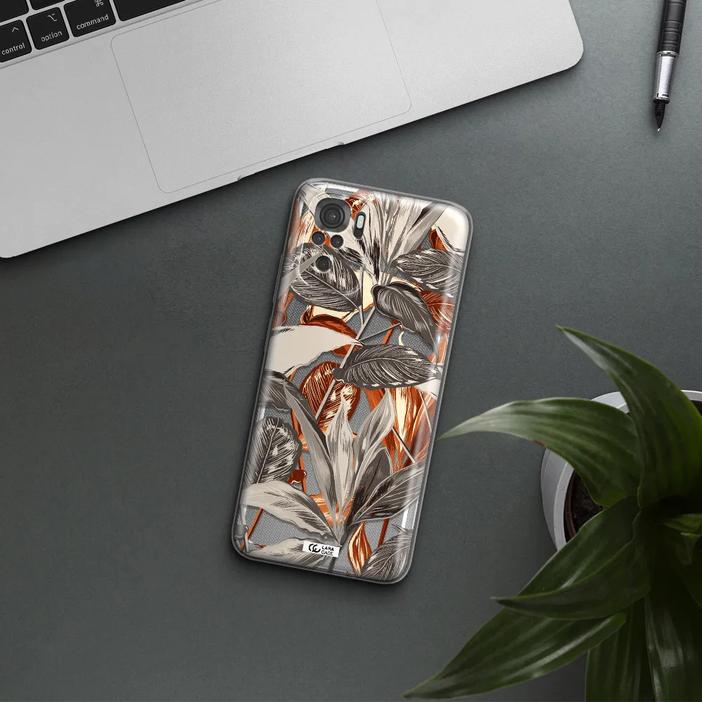 Brown Tropical Leaves Xiaomi Redmi Note 10S Clear Tpu Case