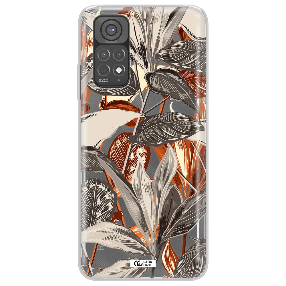 Brown Tropical Leaves Xiaomi Redmi Note 11 Clear TPU Case