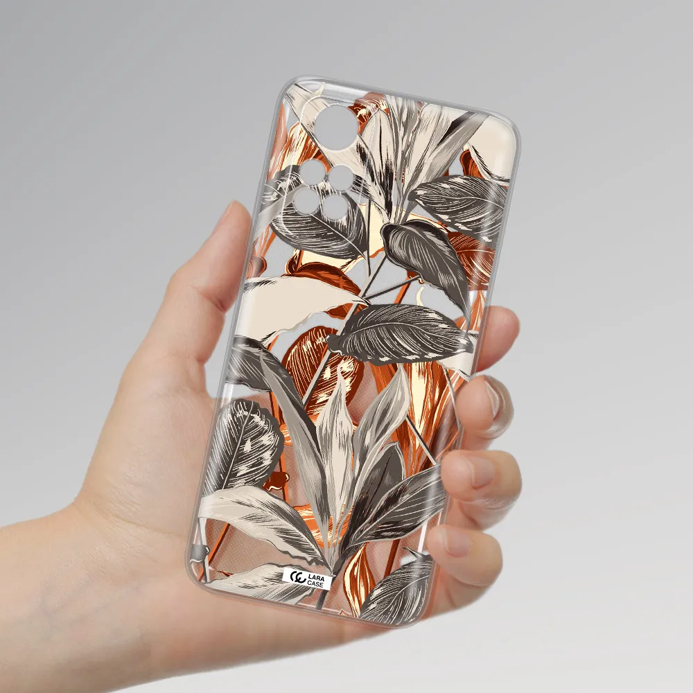 Brown Tropical Leaves Xiaomi Redmi Note 11S Clear Tpu Case