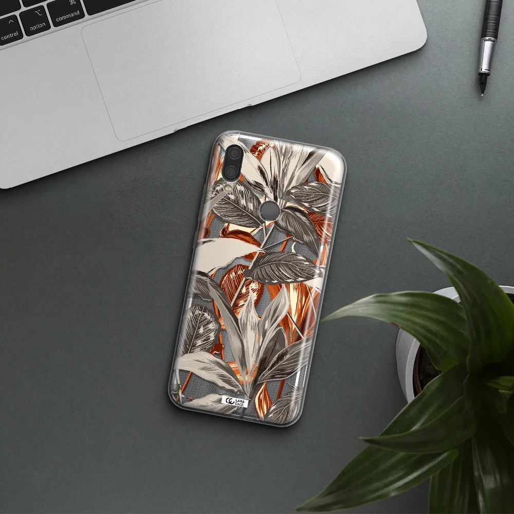 Brown Tropical Leaves Xiaomi Redmi Note 7 Clear TPU Case
