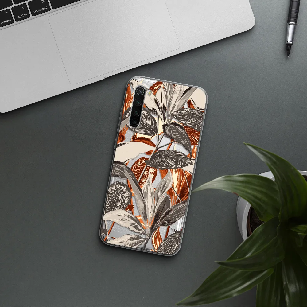 Brown Tropical Leaves Xiaomi Redmi Note 8T Clear Tpu Case