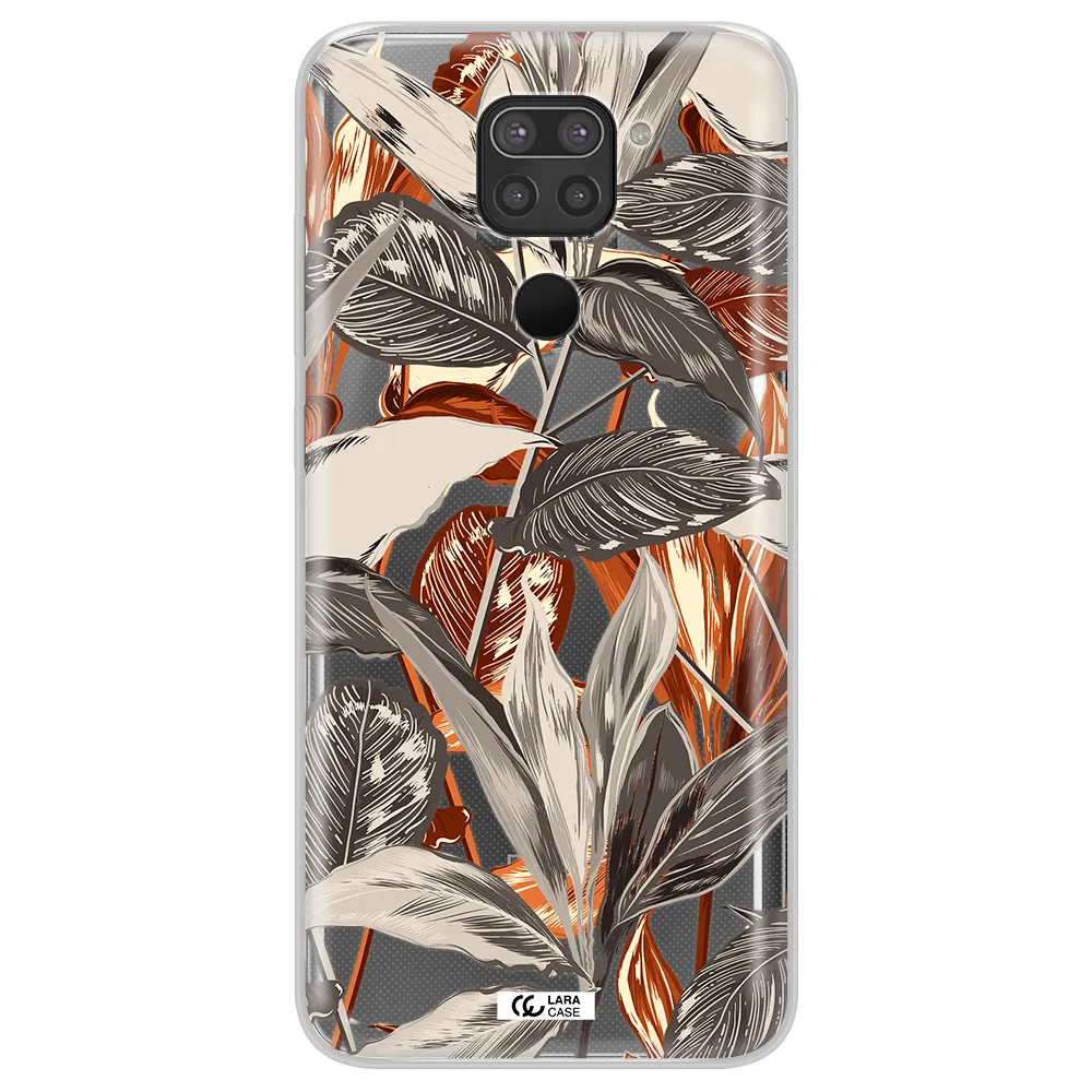 Brown Tropical Leaves Xiaomi Redmi Note 9 Clear TPU Case