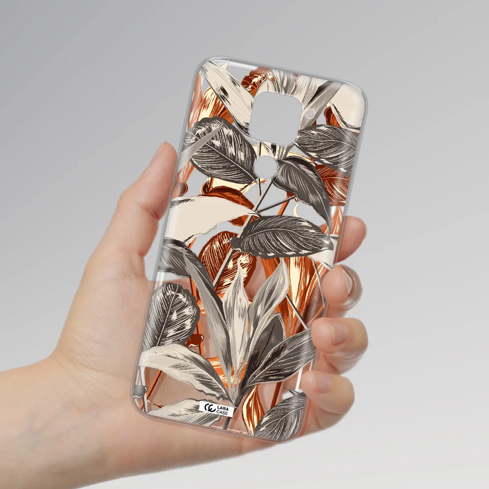 Brown Tropical Leaves Xiaomi Redmi Note 9 Clear TPU Case