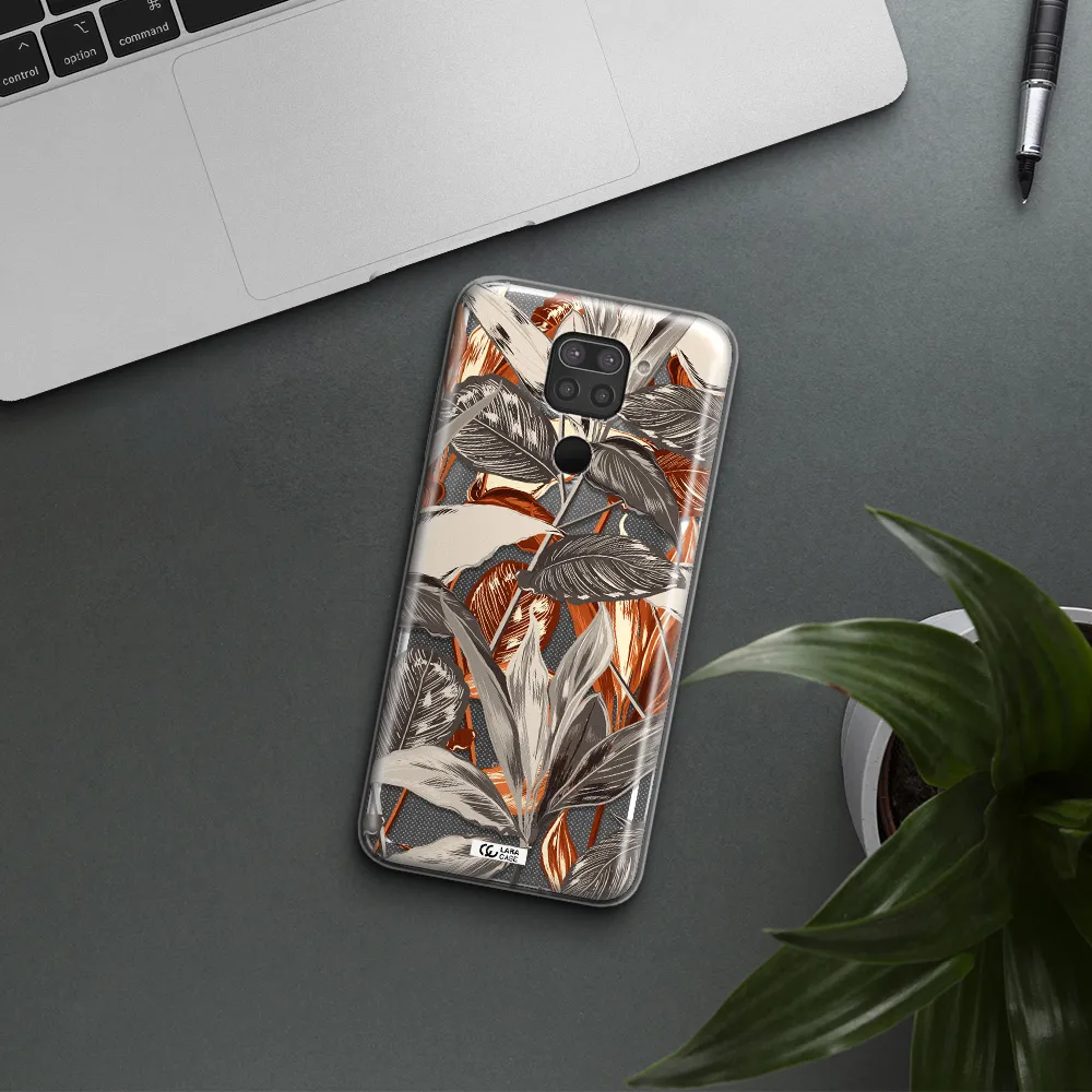 Brown Tropical Leaves Xiaomi Redmi Note 9 Clear TPU Case