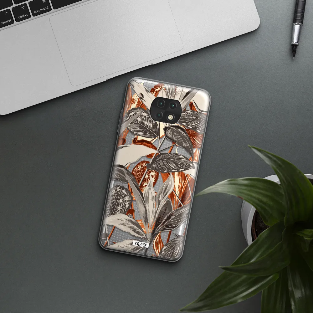 Brown Tropical Leaves Xiaomi Redmi Note 9T Clear Tpu Case