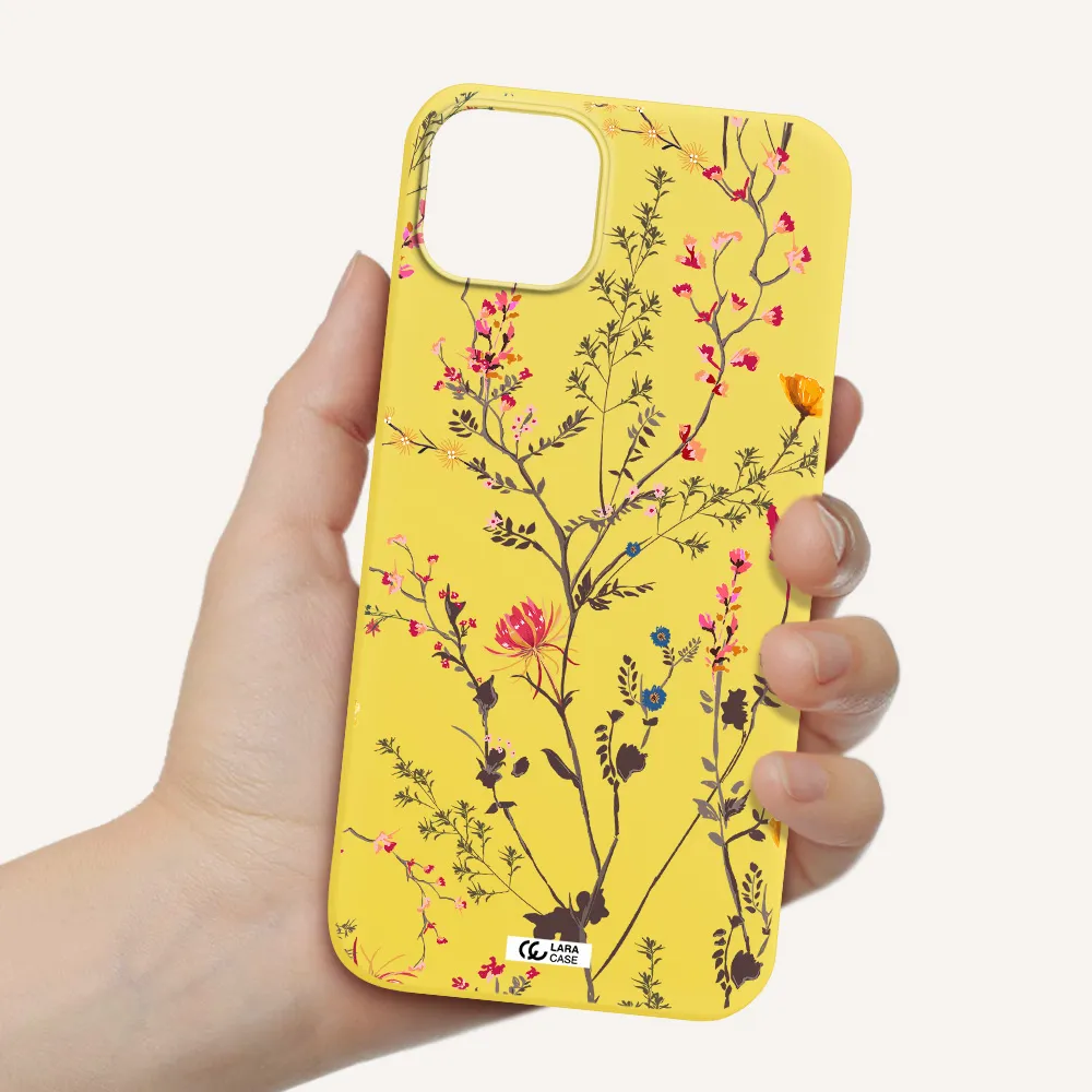Miniature Flower Apple iPhone 14 plus Silicone canary yellow Case