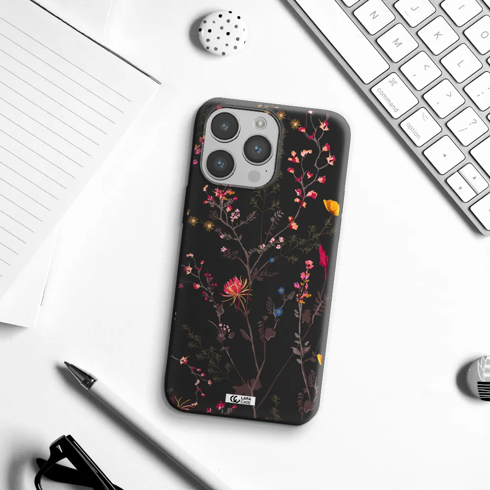 Miniature Flower Apple iPhone 14 pro Silicone black Case