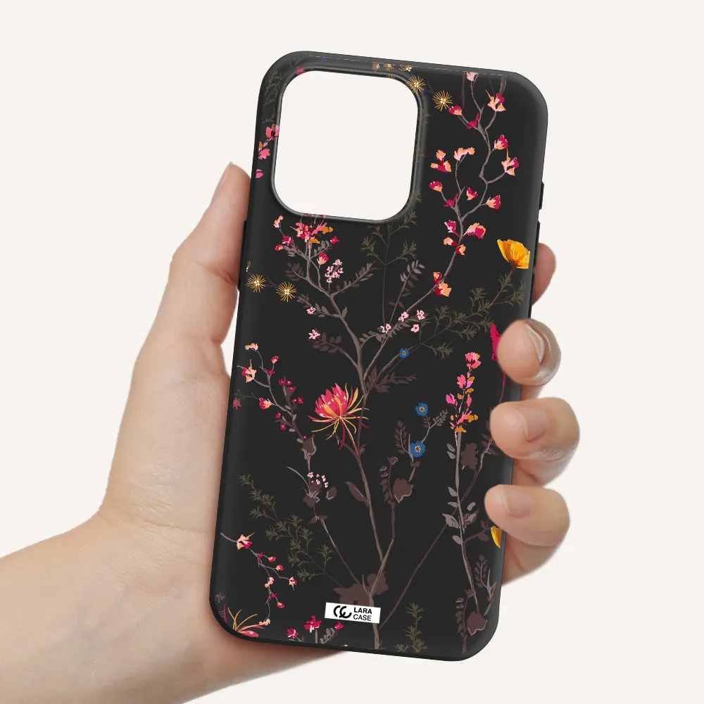 Miniature Flower Apple Iphone 15 Pro max Silicone black Case