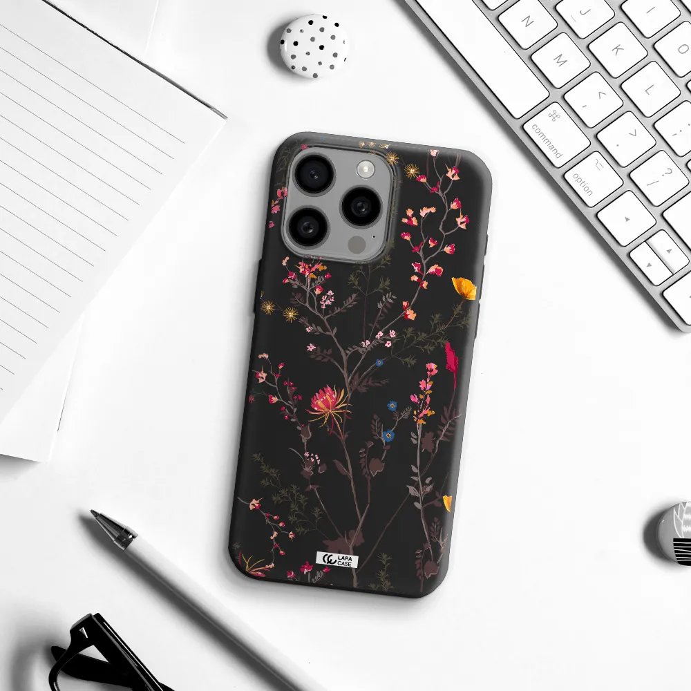 Miniature Flower Apple Iphone 15 Pro max Silicone black Case