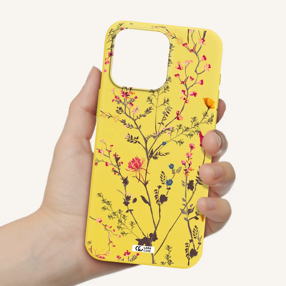 Miniature Flower Apple Iphone 15 Pro max Silicone canary yellow Case