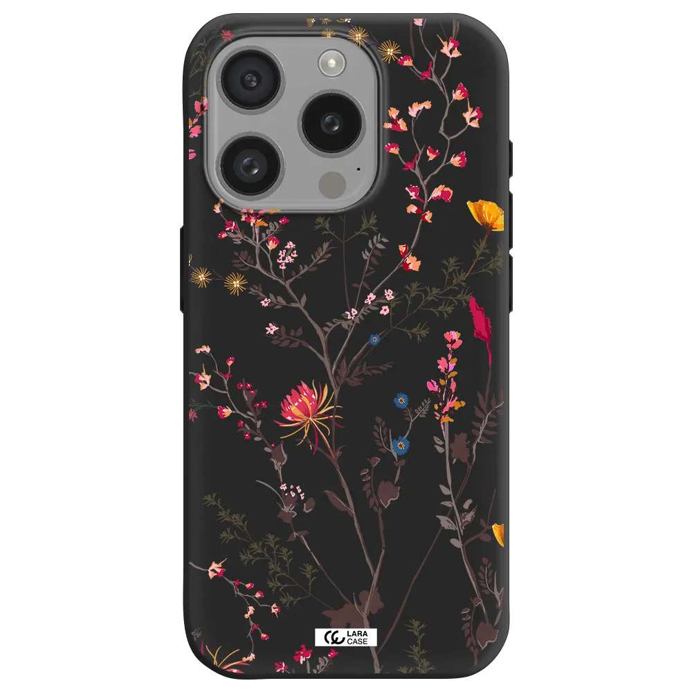 Miniature Flower Apple Iphone 15 Pro Silicone Black Case
