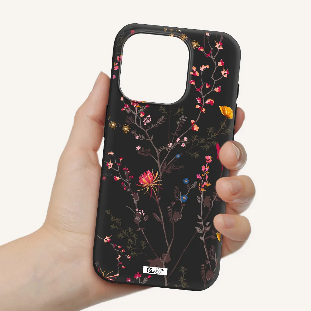 Miniature Flower Apple Iphone 15 Pro Silicone Black Case