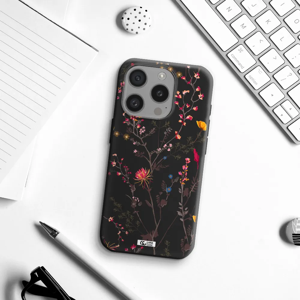 Miniature Flower Apple Iphone 15 Pro Silicone Black Case