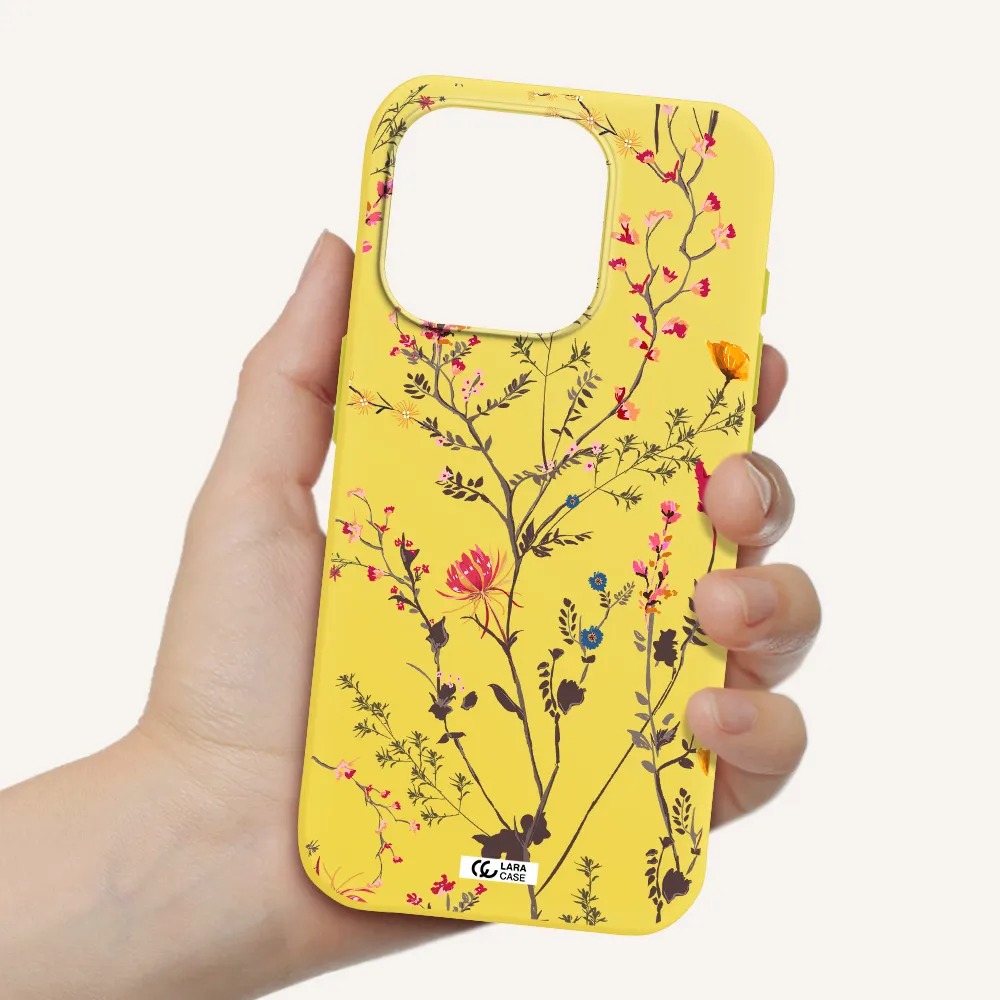 Miniature Flower Apple Iphone 15 Pro Silicone Canary Yellow Case