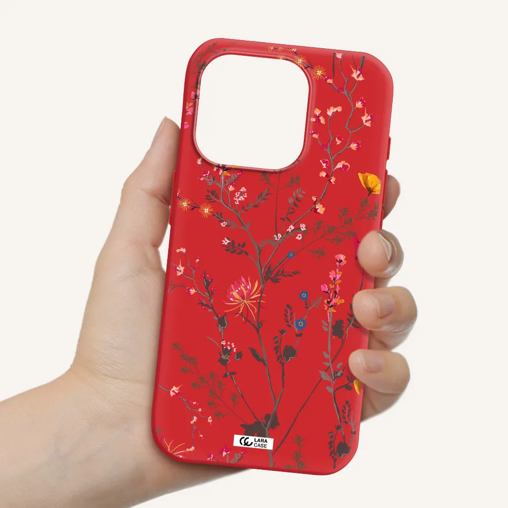 Miniature Flower Apple Iphone 15 Pro Silicone Imperial Red Case