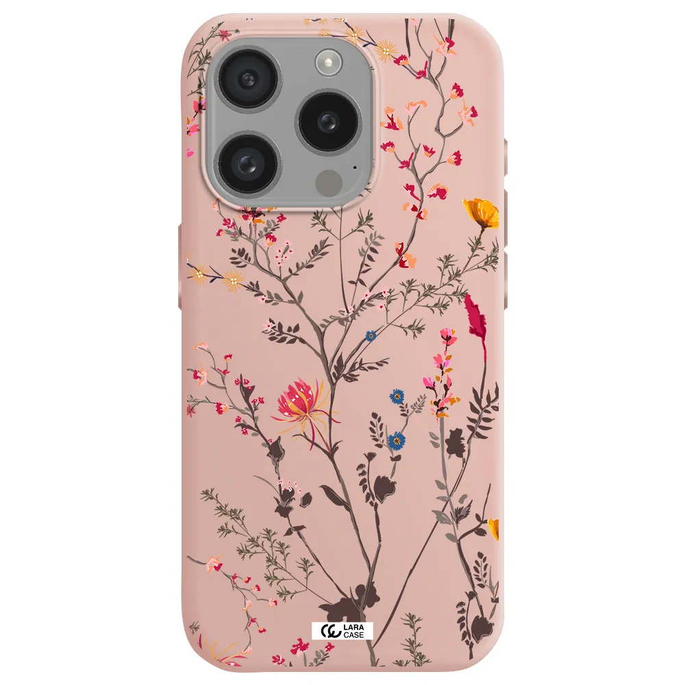 Miniature Flower Apple Iphone 15 Pro Silicone Pastel Pink Case