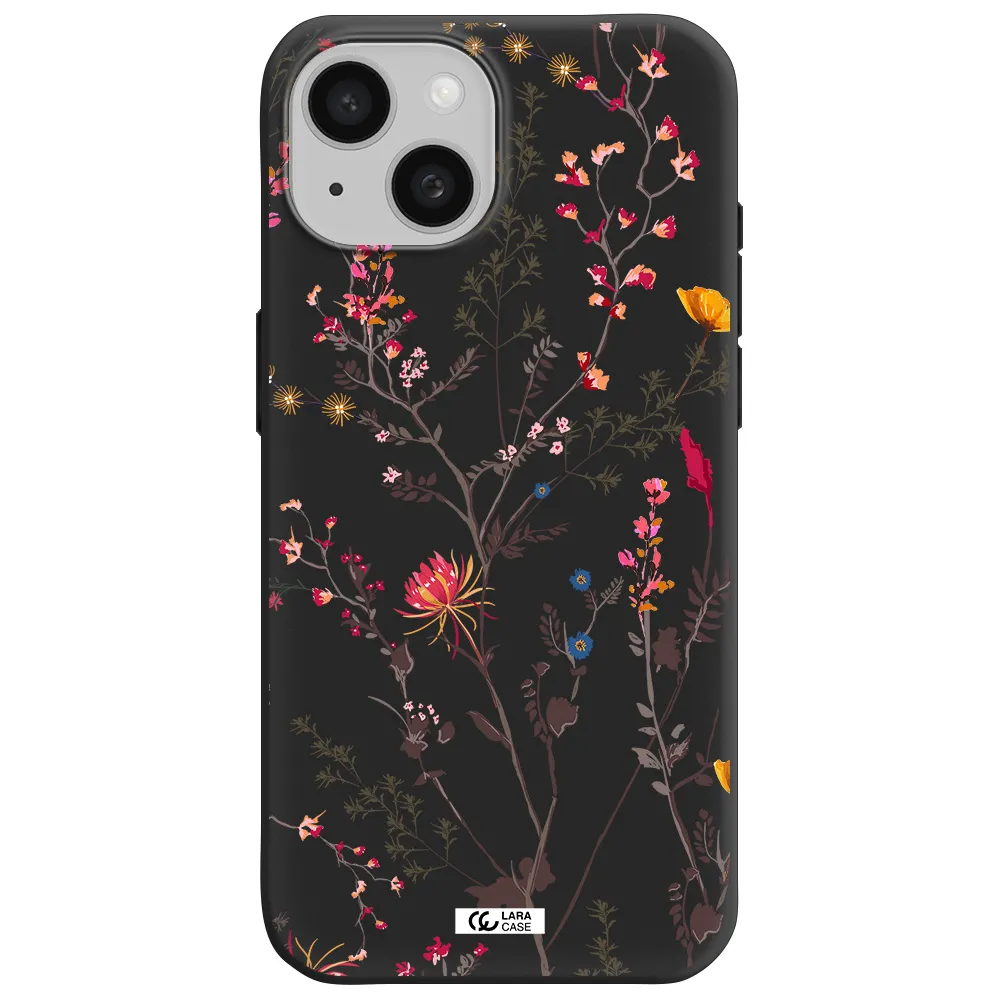 Miniature Flower Apple iPhone 15 Silicone black Case