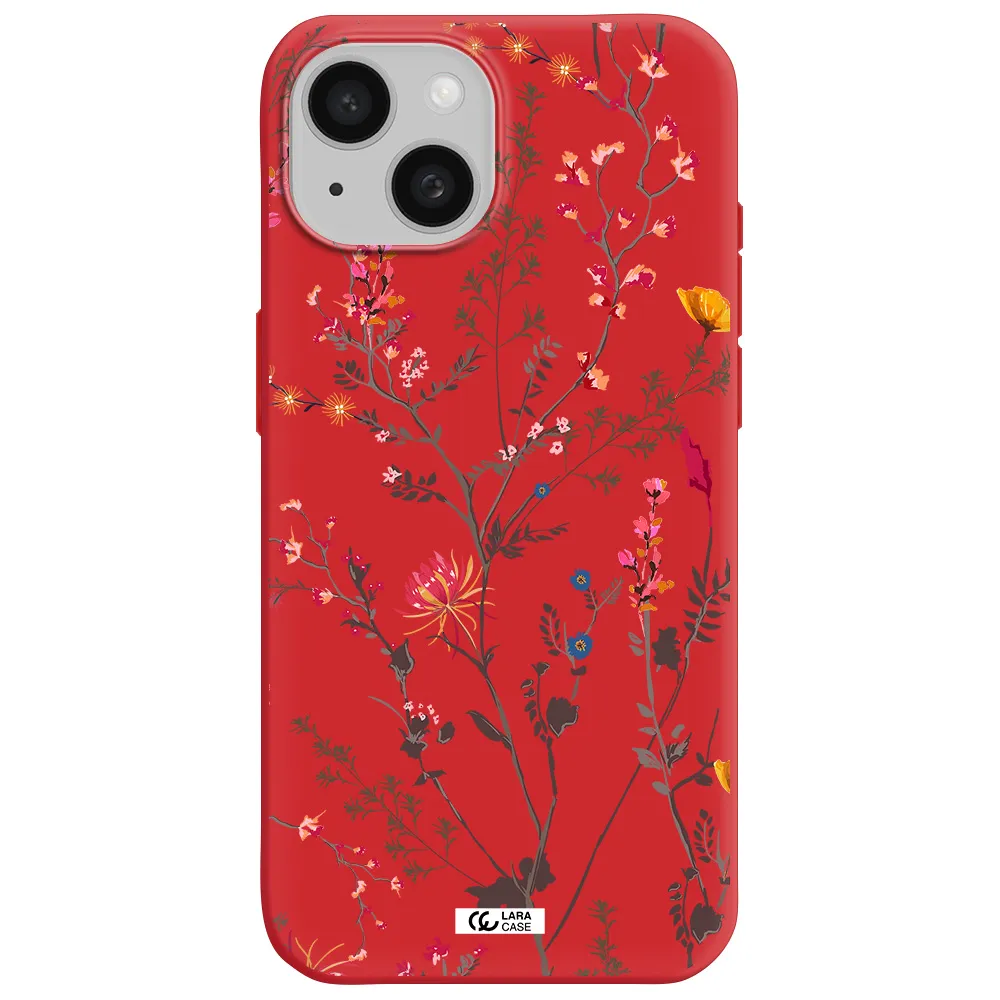 Miniature Flower Apple Iphone 15 Silicone Imperial Red Case