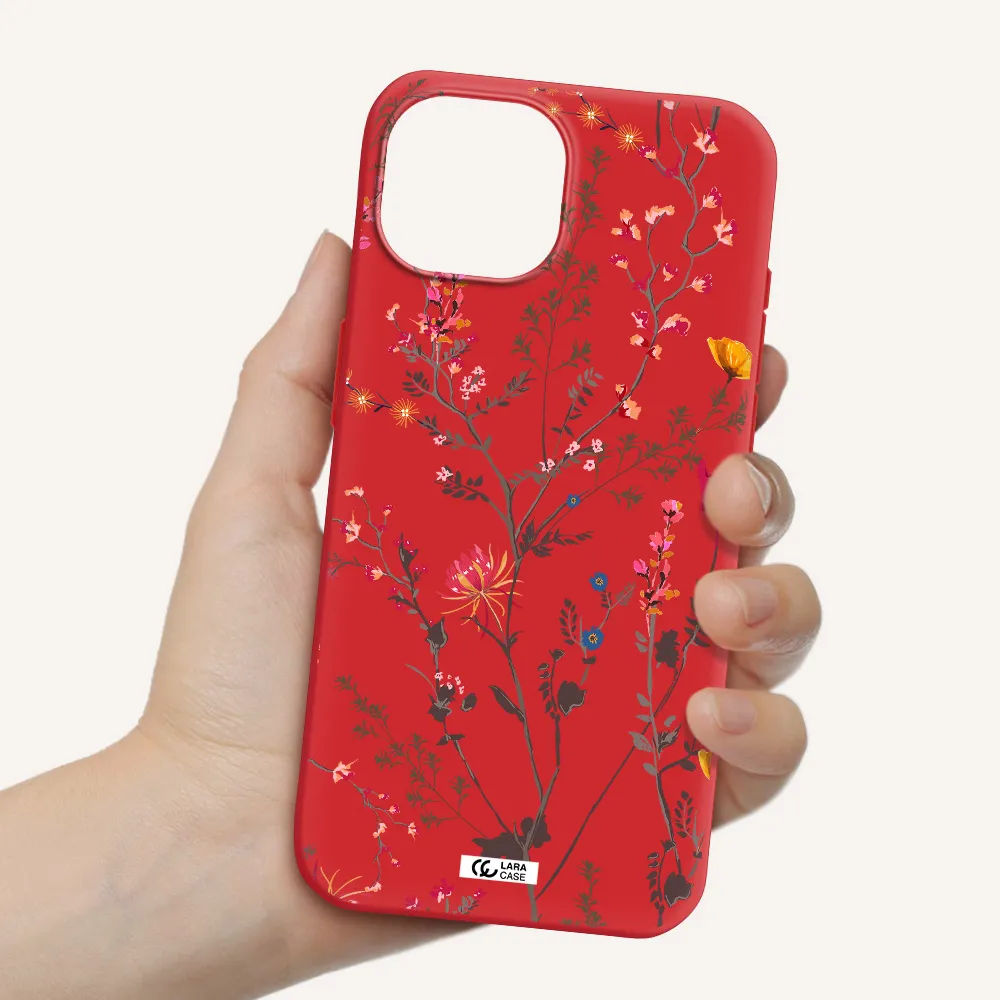 Miniature Flower Apple Iphone 15 Silicone Imperial Red Case