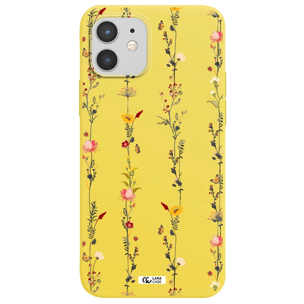 Parallel Flower Apple iPhone 12 Silicone canary yellow Case