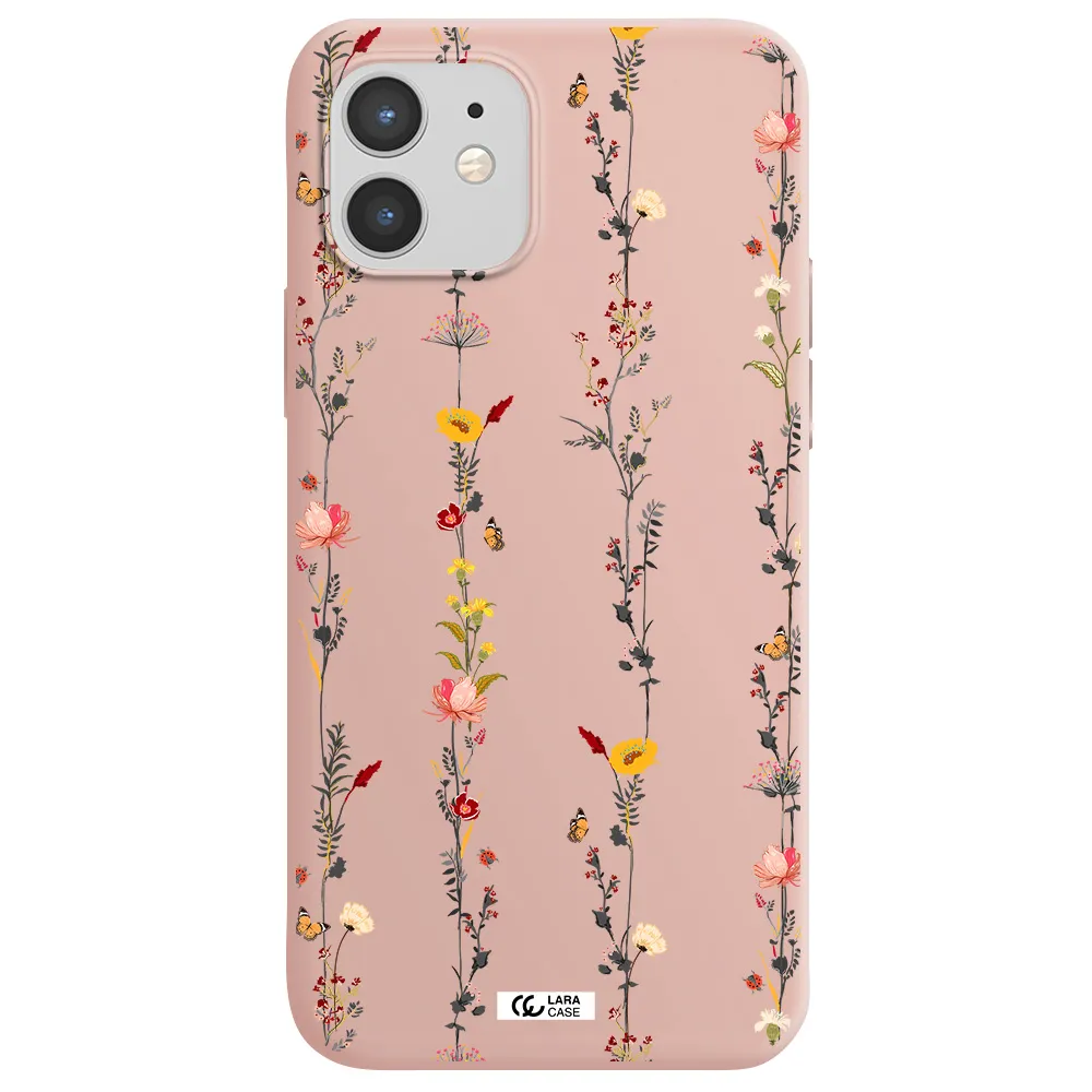 Parallel Flower Apple iPhone 12 Silicone pastel pink Case