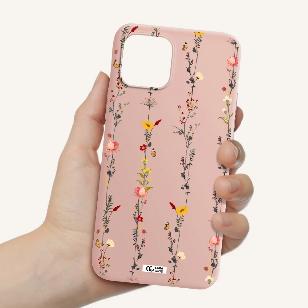 Parallel Flower Apple iPhone 12 Silicone pastel pink Case