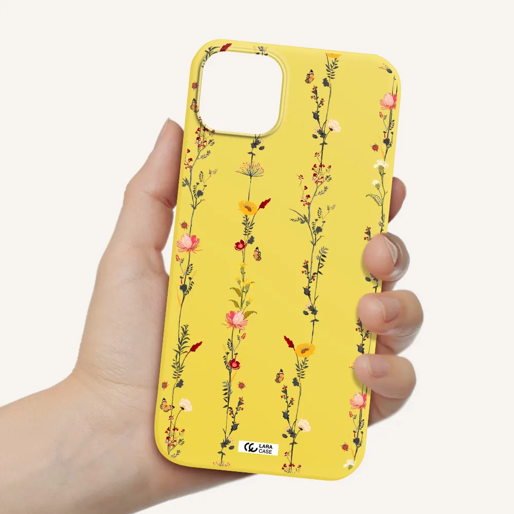Parallel Flower Apple iPhone 14 plus Silicone canary yellow Case