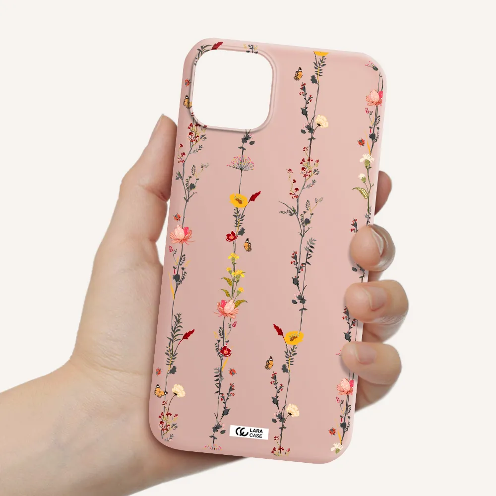Parallel Flower Apple iPhone 14 Silicone pastel pink Case