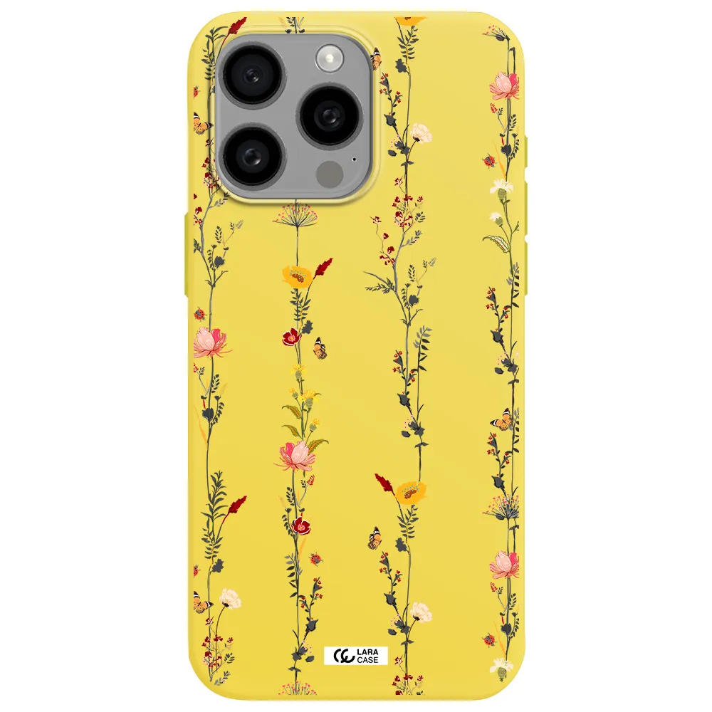 Parallel Flower Apple Iphone 15 Pro max Silicone canary yellow Case