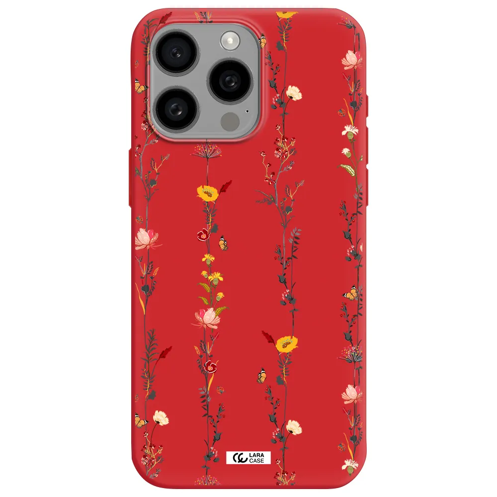 Parallel Flower Apple Iphone 15 Pro Max Silicone Imperial Red Case