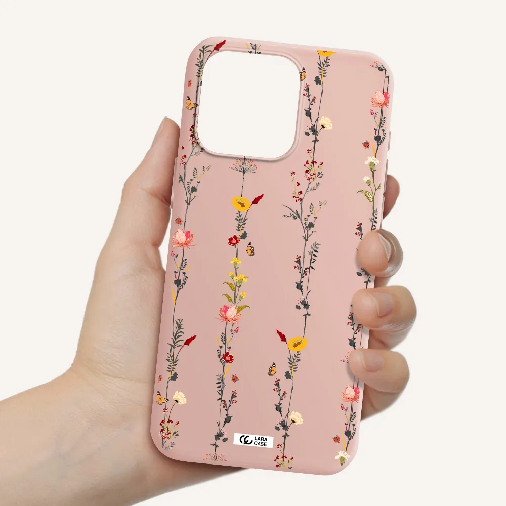 Parallel Flower Apple Iphone 15 Pro max Silicone pastel pink Case