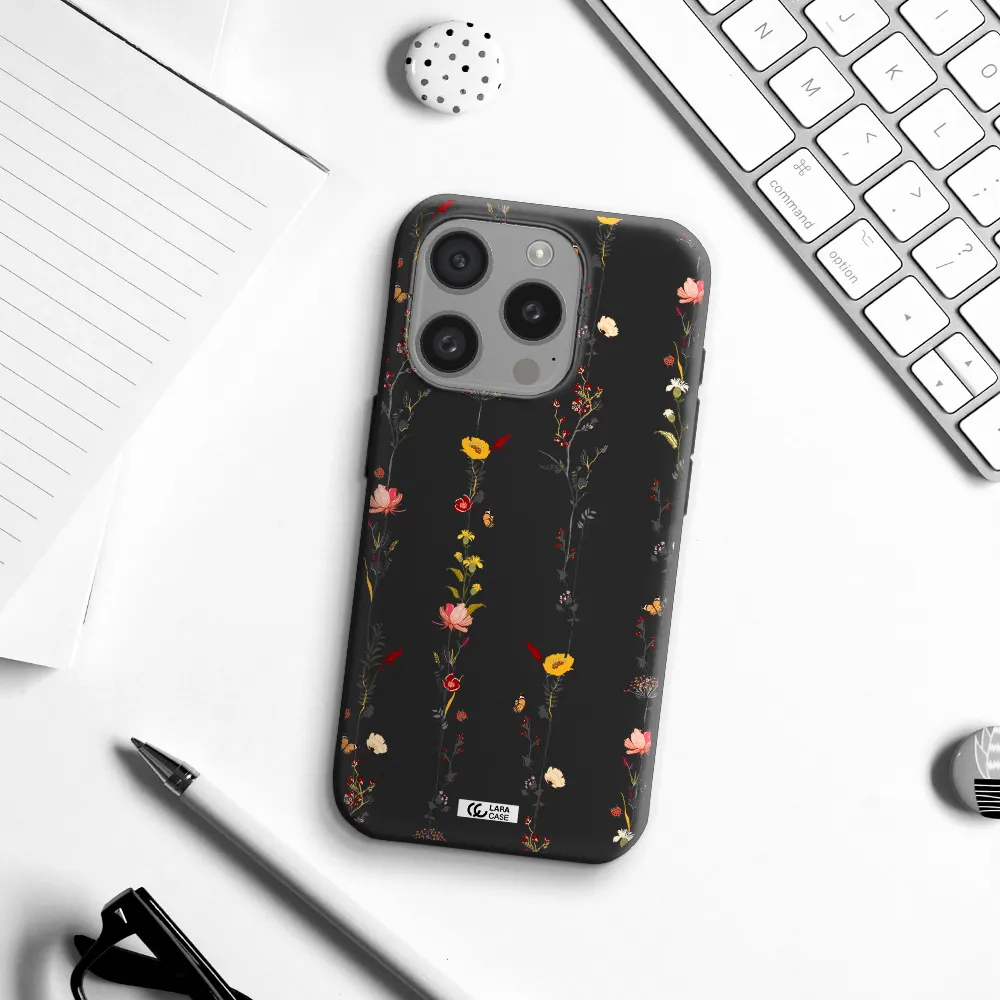 Parallel Flower Apple Iphone 15 Pro Silicone Black Case