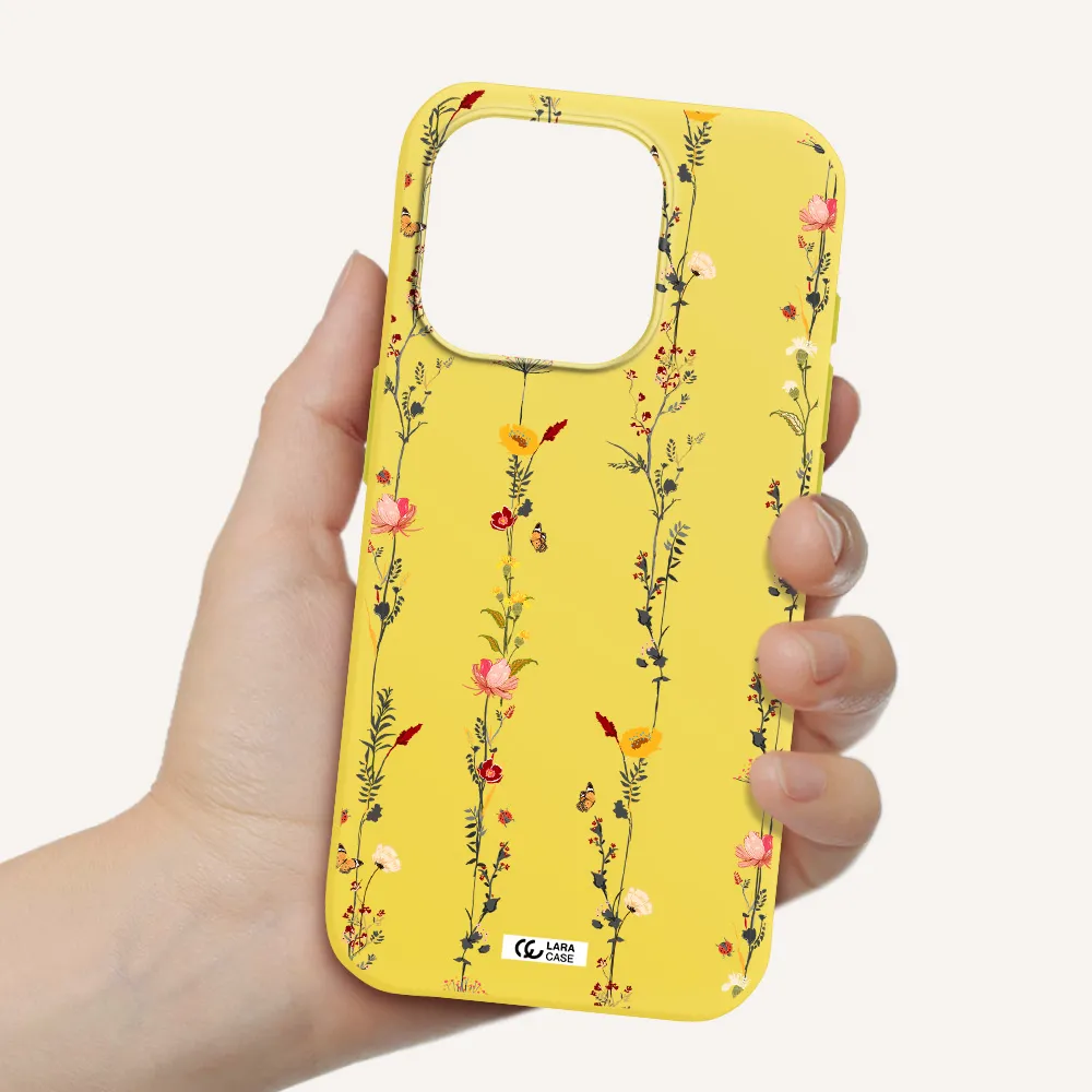 Parallel Flower Apple Iphone 15 Pro Silicone Canary Yellow Case