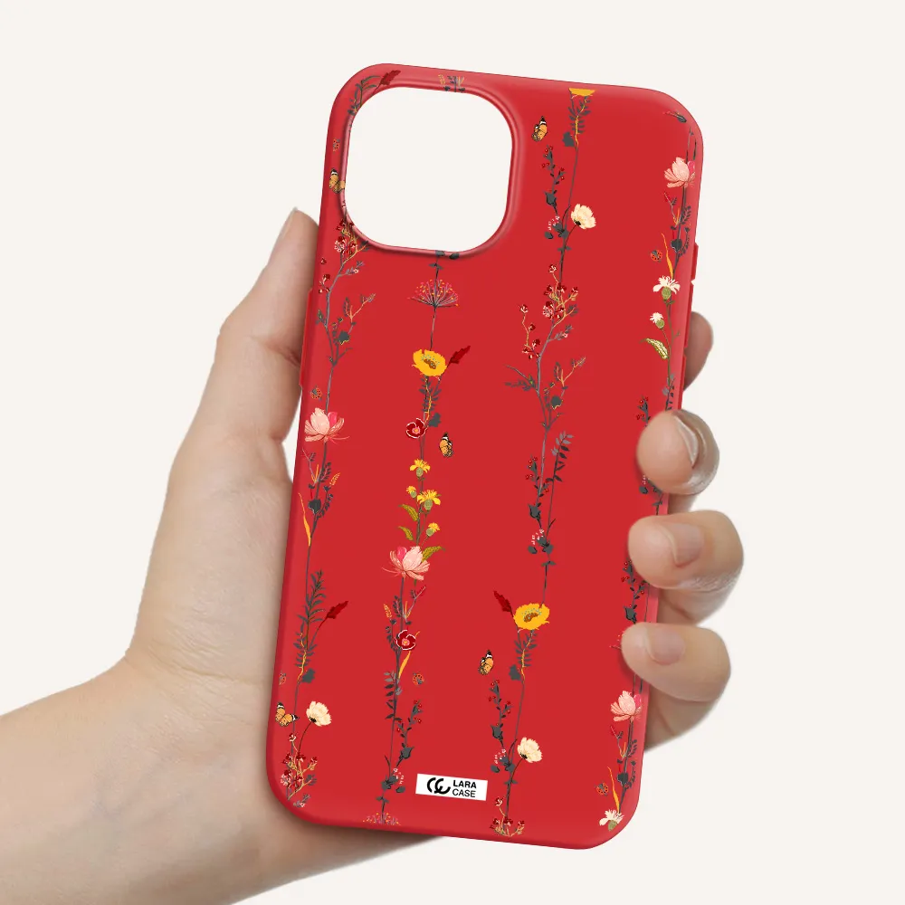 Parallel Flower Apple Iphone 15 Silicone Imperial Red Case