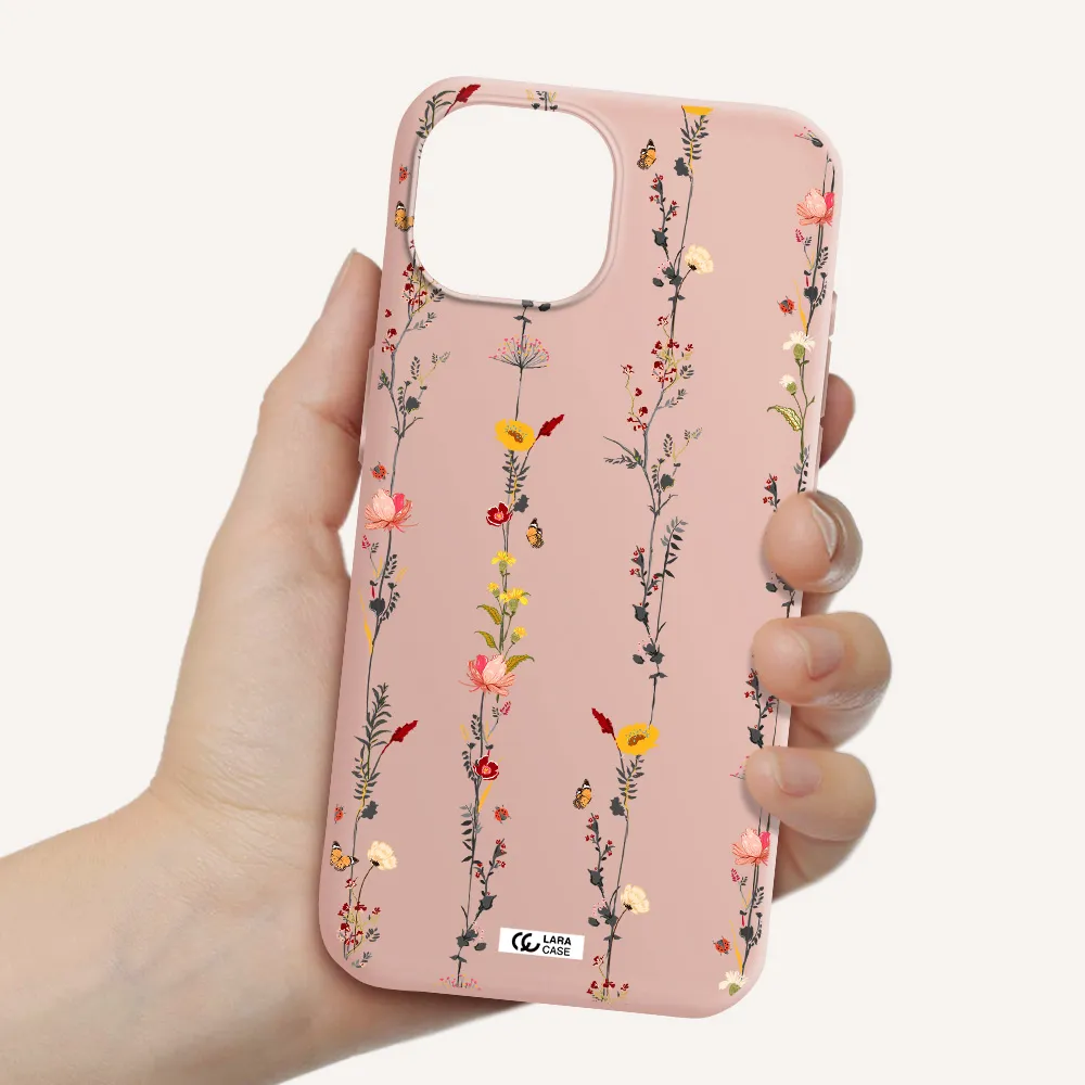 Parallel Flower Apple Iphone 15 Silicone Pastel Pink Case