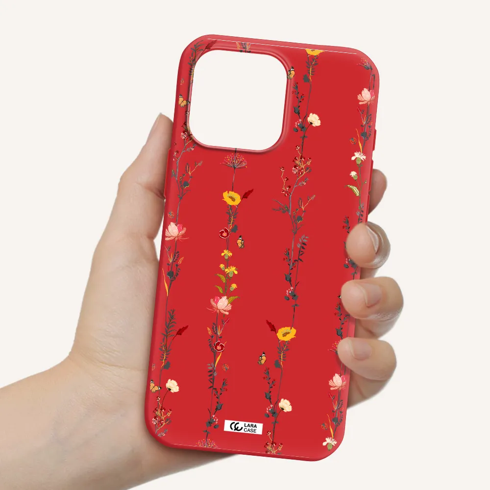 Parallel Flower Apple Iphone 16 Pro Max Silicone Imperial Red Case
