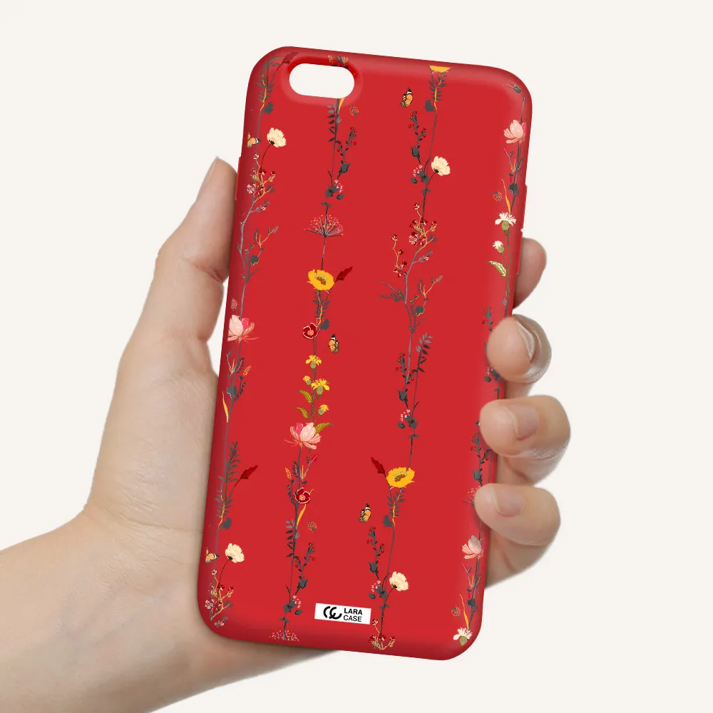 Parallel Flower Apple iPhone 6 plus Silicone Imperial Red Case