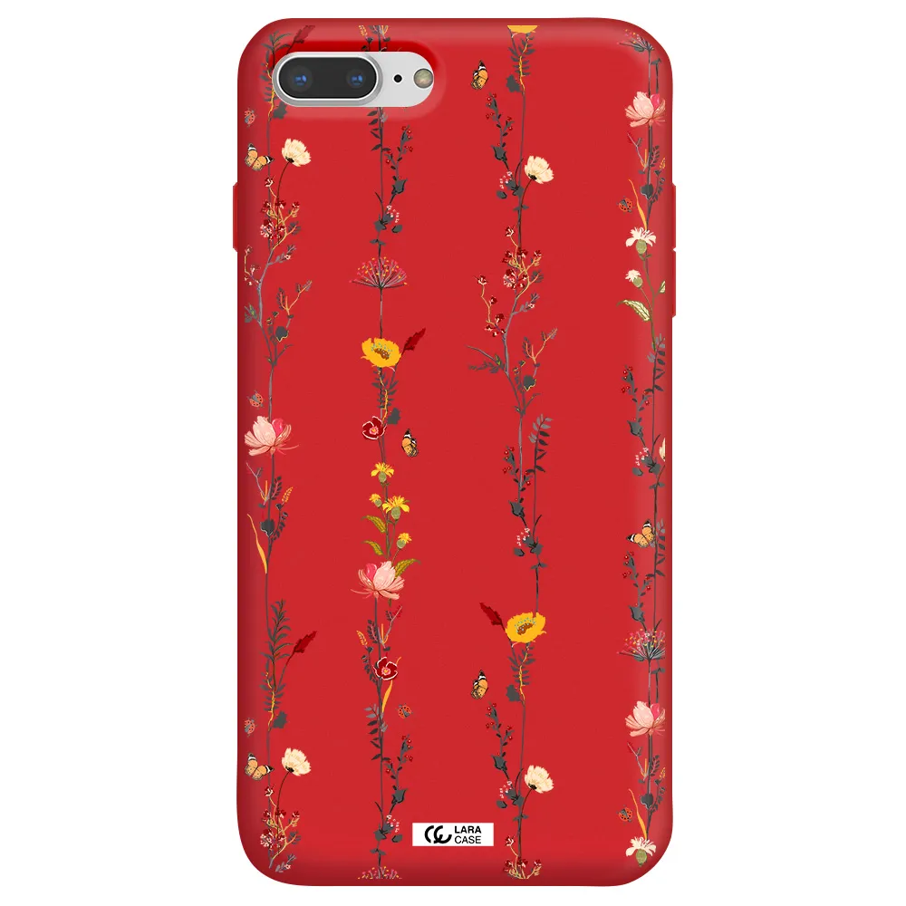 Parallel Flower Apple iPhone 8 plus Silicone Imperial Red Case