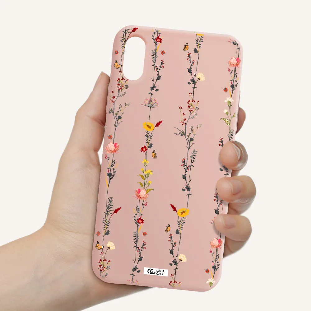 Parallel Flower Apple iPhone X Silicone pastel pink Case
