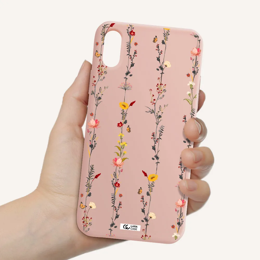 Parallel Flower Apple iPhone XS Silicone pastel pink Case