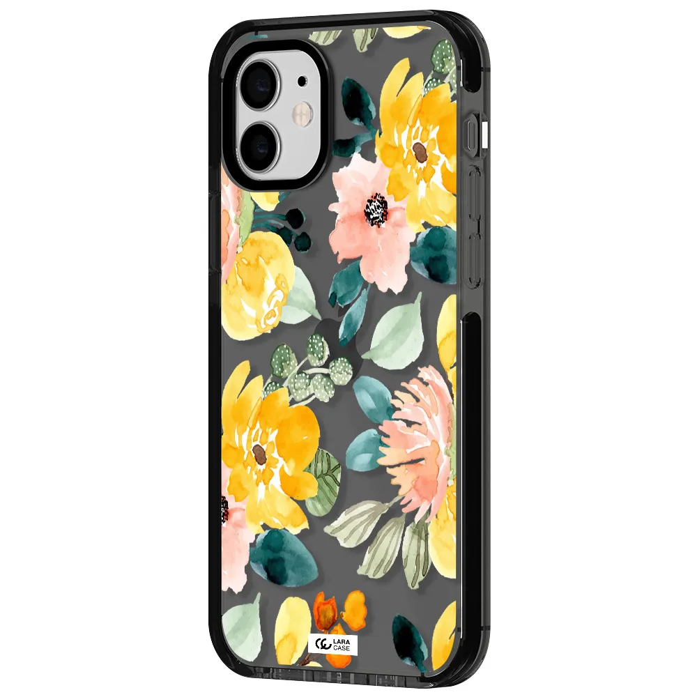 Watercolor Flowers Apple iPhone 11 impact Smoke Black Case
