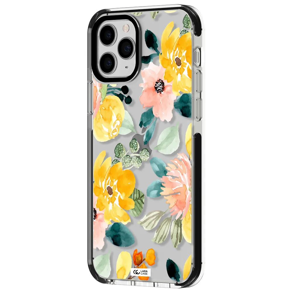 Watercolor Flowers Apple iPhone 11 pro impact black border Case