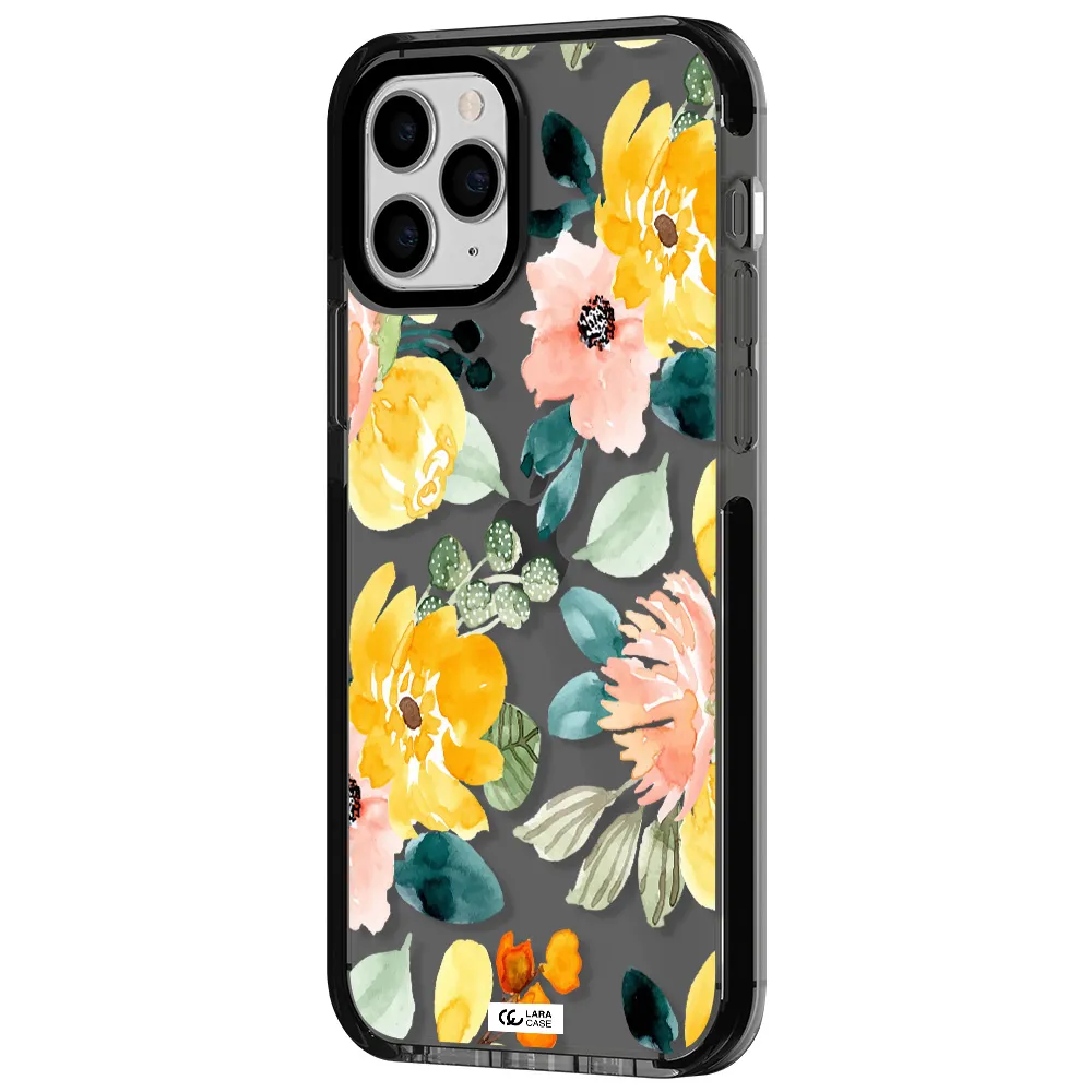 Watercolor Flowers Apple iPhone 11 pro impact Smoke Black Case
