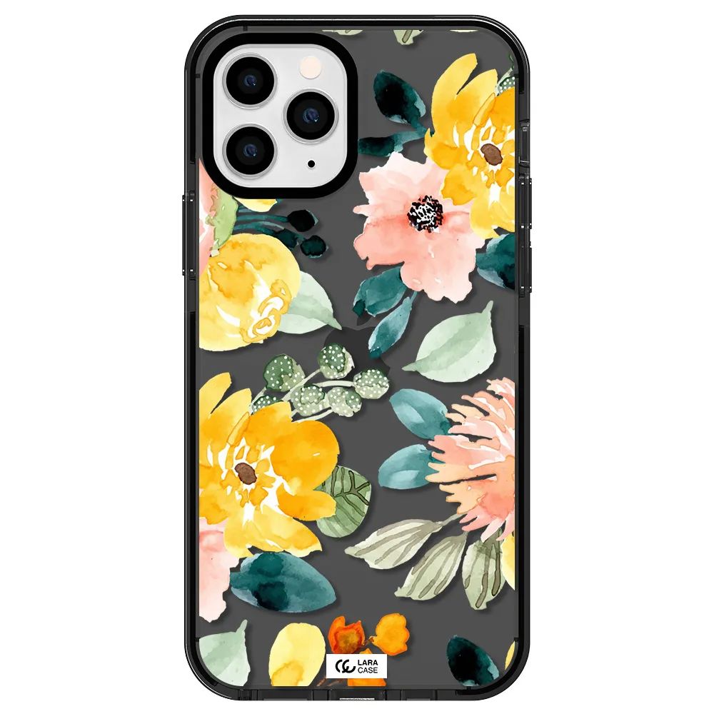 Watercolor Flowers Apple iPhone 11 pro max impact Smoke Black Case