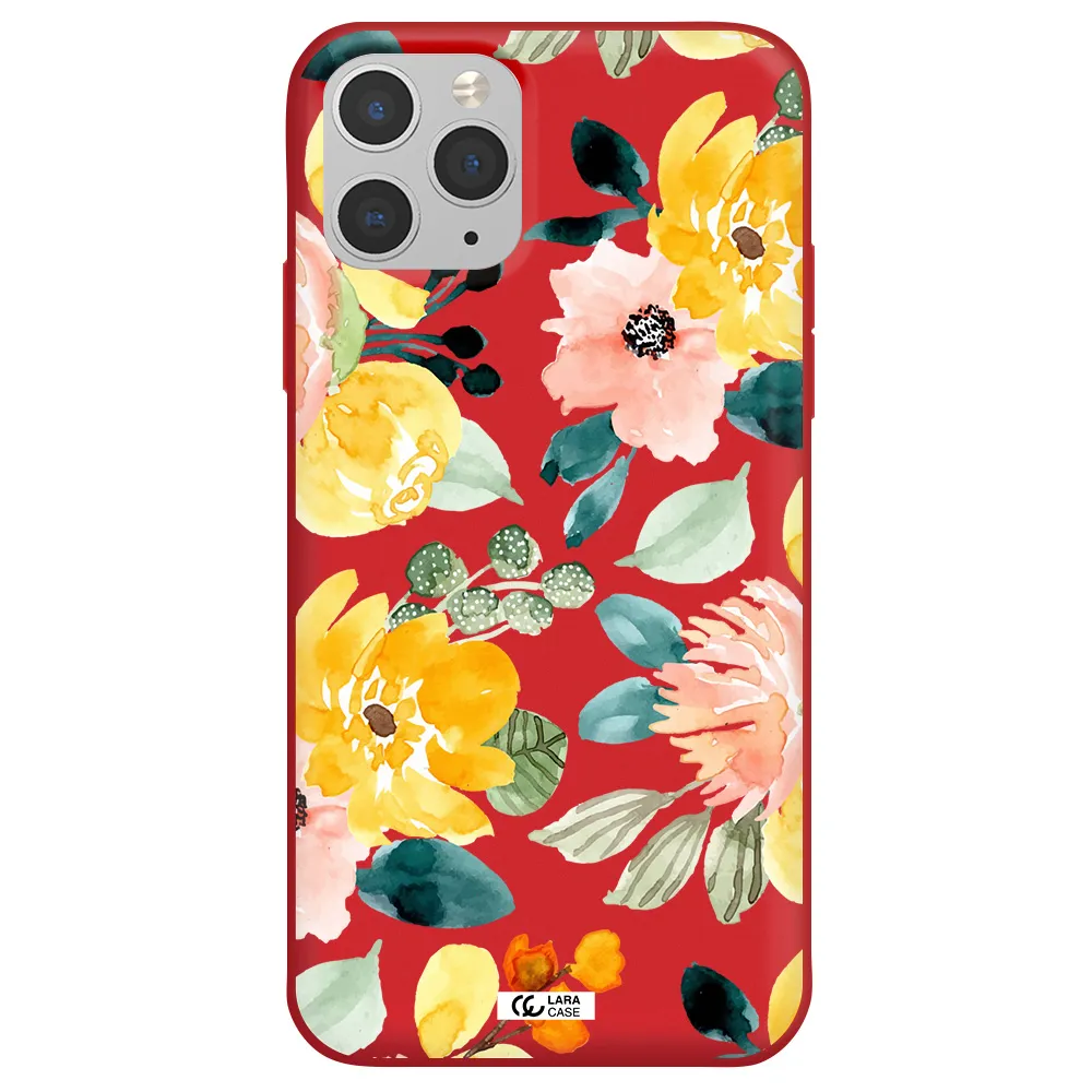 Watercolor Flowers Apple iPhone 11 pro max Silicone Imperial Red Case