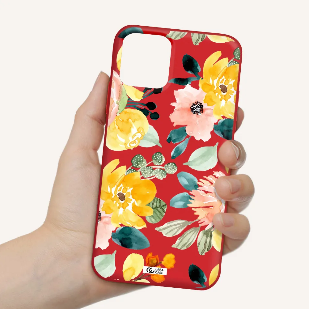 Watercolor Flowers Apple iPhone 11 pro max Silicone Imperial Red Case