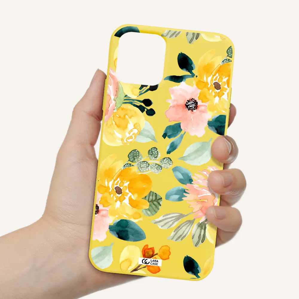 Watercolor Flowers Apple iPhone 11 pro Silicone canary yellow Case