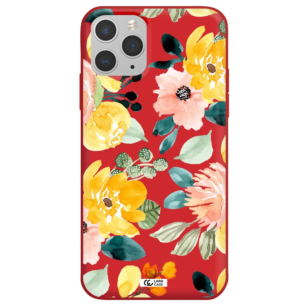 Watercolor Flowers Apple iPhone 11 pro Silicone Imperial Red Case