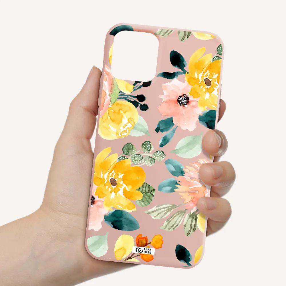 Watercolor Flowers Apple iPhone 11 pro Silicone pastel pink Case